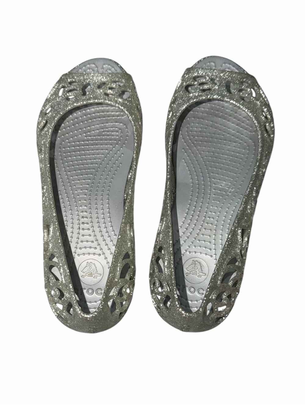 CROCS Girl’s Silver Glitter Cutout Flats